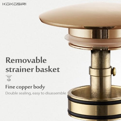 KOKOSIRI Pop Up Sink Drain with Strainer Basket, Bathroom Sink Drain with Detachable Hair Catcher Anti Clogging for Vanity Vessel Sink Without Overflow, Champagne Bronze C1002CPG - color: Champagne Bronze