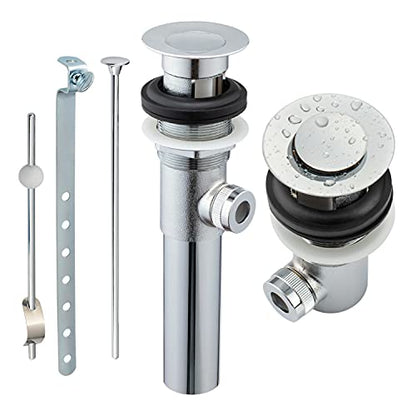 Sink Pop-Up Drain Stopper Assembly with Lift Rod and Overflow, Solid Brass Lavatory Pop Up Drain Assembly for Bathroom Vanity Sink, All Brass Construction (Chrome Plated) - color: Chrome Plated