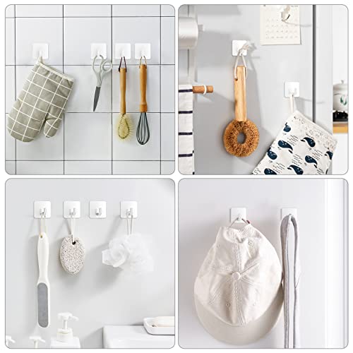 VIS'V Adhesive Hooks, Small Shower Wall Stick on Hooks, White, 4 Pcs | Metal Material, Compact Design, Peel and Stick, 2 Extra Adhesive Strips, for Bathroom Kitchen Livingroom Office RV - color: White