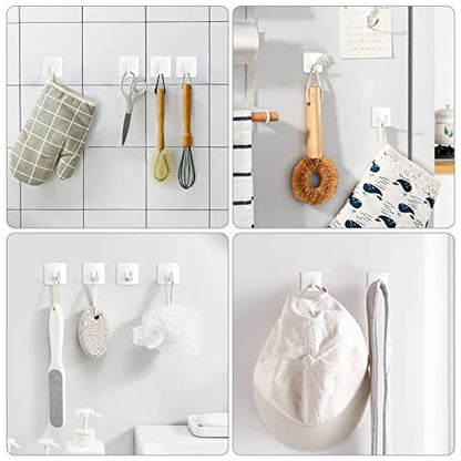 VIS'V Adhesive Hooks, Small Shower Wall Stick on Hooks, White, 4 Pcs | Metal Material, Compact Design, Peel and Stick, 2 Extra Adhesive Strips, for Bathroom Kitchen Livingroom Office RV - color: White