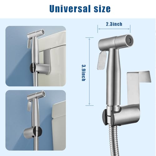 Toilet Handheld Bidet Sprayer, Stainless Steel Spray Shower Set, ToiletMuslim Shower Sprayer, Adjustable Water Pressure with Bidet Hose, for Feminine Washing, Wall Mount/Toilet Holder.