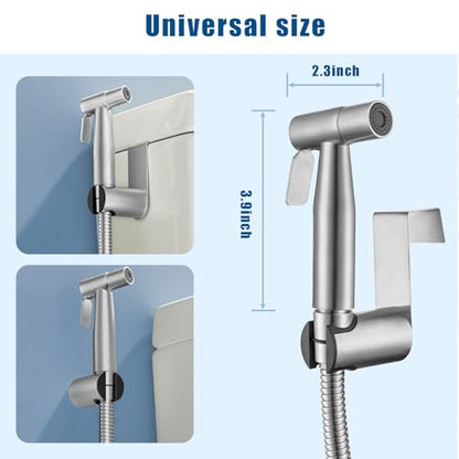Toilet Handheld Bidet Sprayer, Stainless Steel Spray Shower Set, ToiletMuslim Shower Sprayer, Adjustable Water Pressure with Bidet Hose, for Feminine Washing, Wall Mount/Toilet Holder.