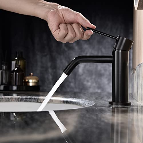 Oil Rubbed Bronze Bathroom Faucet Single Hole, Single Handle Bronze Sink Faucet Bathroom with Pop Up Drain and Water Faucet Supply Lines - color: Oil Rubbed Bronze, size: Faucet