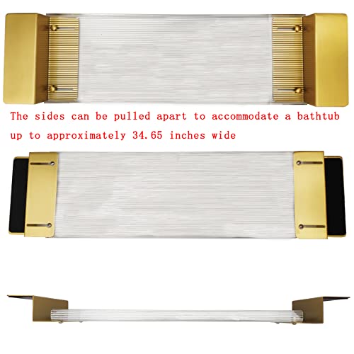 WANLIAN Acrylic Brass Bathtub Caddy Tray, Adjustable Length Bath Caddy Tray Shelf for Shower Storage Organizer - color: Clear-a