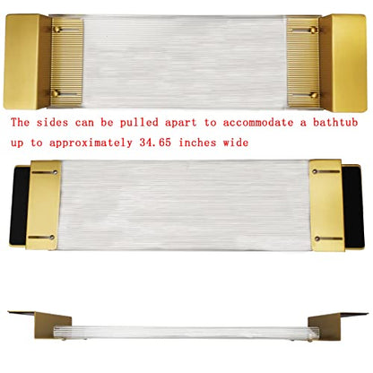 WANLIAN Acrylic Brass Bathtub Caddy Tray, Adjustable Length Bath Caddy Tray Shelf for Shower Storage Organizer - color: Clear-a