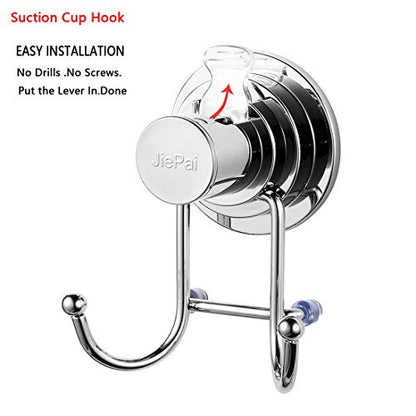 JiePai Suction Cup Towel Hooks, Shower Holder Organizer, Chrome,1 Pack | Vacuum Suction Cup,No-Drill Wall Mount, Towel Rack Organizer, For Kitchen, Bathrobe, Loofah - color: Suction Cup Towel Hook(1 Pack)-Chrome