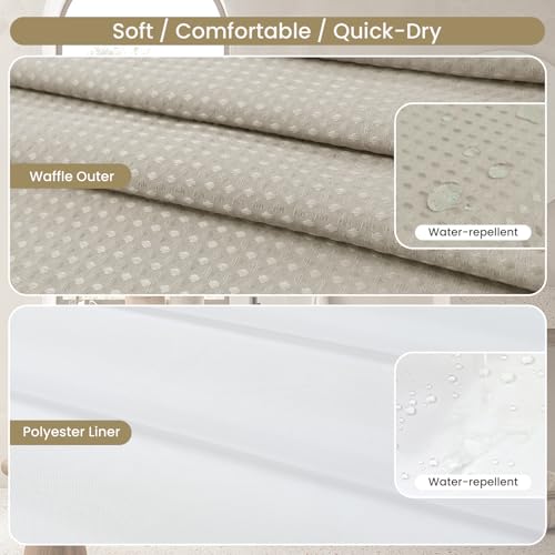 No Hook Shower Curtain Set with Snap-in Detachable Liner, 230 GSM Waffle Weave Fabric, Heavy Duty Water-Repellent, Khaki Beige, 72 x 74 Inch - color: Khaki Beige, size: 72"W x 74"L (Pack of 1)
