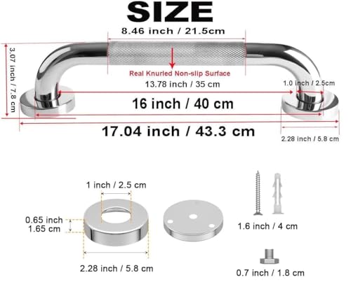 Healthline Trading Grab Bar, 16", Knurled Chrome - size: 16
