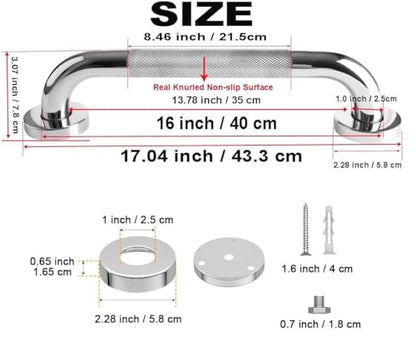 Healthline Trading Grab Bar, 16", Knurled Chrome - size: 16