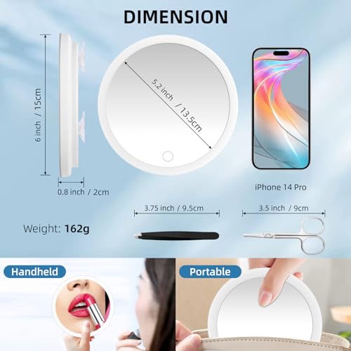 30x Magnifying Mirror With Light, Rechargeable 3 Color Modes Dimming Large 6'' Lighted With Suction Cups, Travel Makeup Magnification With Tweezers & Scissors - color: 30x -Pink