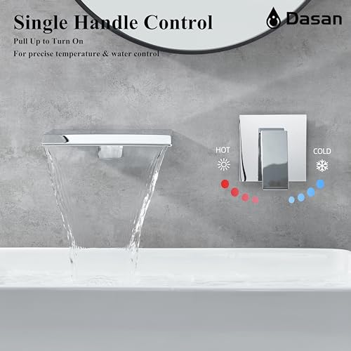 DASAN Wall Mount Waterfall Bathroom Faucet Polished Chrome in Wall Sink Faucet, Single Handle Wall Mounted Modern Faucet for Bathroom with Upgraded Rough in Valve, DA-TFD3CH-NH - color: Polished Chrome