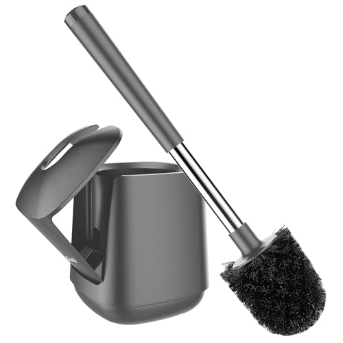 SetSail Toilet Brush and Holder, Self Closing Lid Toilet Bowl Brushes Holder and Extra Long Handle Ventilated Toilet Brush Set for Bathroom Cleaning, Nylon Bristles, Grey - color: Gray, size: 1 pack