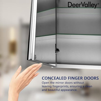 DeerValley 26'' x 30'' Medicine Cabinet with Mirror, Bathroom Mirror with Storage, Surface Frameless Modern Wall Mount Mirrored Medicine Cabinets with Adjustable Shelf DV-1MC0363 - size: 26" x 30"