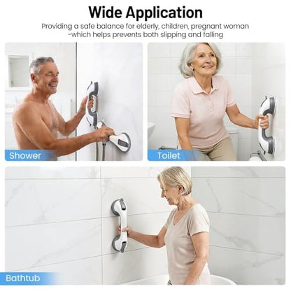2PK Grab Bars for Shower Handle, Elderly Assistance Products, Grey | Seniors Removable Bar Safety, Suction Cup for Bathtubs and Showers/Bathroom/Walls, Heavy Duty Handrails Grip, No Drilling - color: Grey-2 PACK
