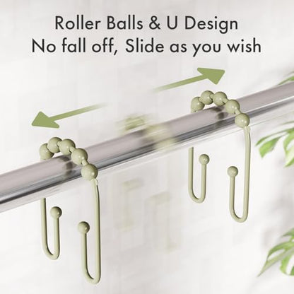AmazerBath Sage Green Shower Curtain Hooks - Rust Proof Non-Slip Double Hooks for Curtains, Sturdy Metal Rings 12Pcs - color: Sage Green, style: Modern