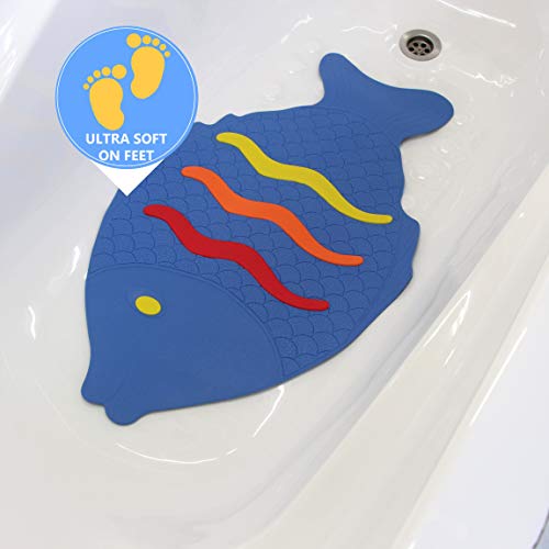 SafeLand Patented Non-Slip Bath, Tub, Baby Mat, TPR Material, Eco-Friendly, Non-PVC, Color Combo, Machine Washable, No-Odor, with Powerful Gripping Suction Cups, Rainbow Fish (16"x27") - color: Fish