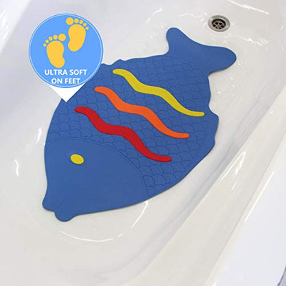 SafeLand Patented Non-Slip Bath, Tub, Baby Mat, TPR Material, Eco-Friendly, Non-PVC, Color Combo, Machine Washable, No-Odor, with Powerful Gripping Suction Cups, Rainbow Fish (16"x27") - color: Fish