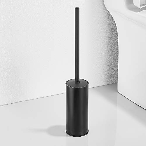 Freestanding Toilet Brush Holder for bathrooms 304 Stainless Steel Toilet Brush Stand Round Storage and Organization Rust Resistant 18-inch high Matte Black Finished - color: 18-inch Round High Matte Black