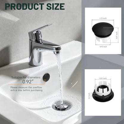 2 Pack Bathroom Sink Overflow Cover, Matte Black | Sink Overflow Hole Cover, Basin Vanity, Ceramic Vessel, Kitchen Trim Replacement, Dual Layer Insert - color: Matte Black