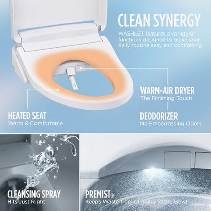 TOTO® WASHLET® S5 Electronic Bidet Toilet Seat with Instantaneous Water Heating, PREMIST and EWATER+ Wand Cleaning, Round, Cotton White - SW3445#01 - color: Cotton White, size: Round