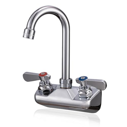Commercial Sink Faucet Wall Mount 4" Center Hand Sink Faucet - 3-1/2" Gooseneck Spout, Dual Lever Handles for Commercial Kitchen, Laundry/Utility Room, Restaurant | Brass Body, Ceramic Valve - size: 4" Center 3-1/2" Swivel Spout