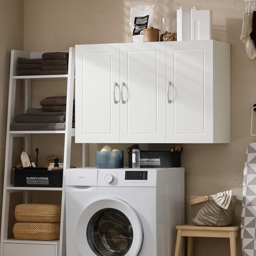 Haotian Wall Storage Cabinet, Large 3-Door, 23.6 x 11.8 x 35.4 in, White | Large 3-Door Floating Wall Storage Cabinet With Adjustable Shelf, Bathroom Cabinet For Hidden Sundry Storage, FRG231-L-W - color: White (Plus)
