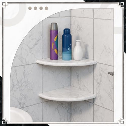 4 Pcs White Marble Corner Shower Shelf for Bathroom 9 x 9 Inch Wall Mounted Both Sides Polished Marble Corner Shelves Shower Caddy for Bathroom Wall (Stylish) - style: Stylish