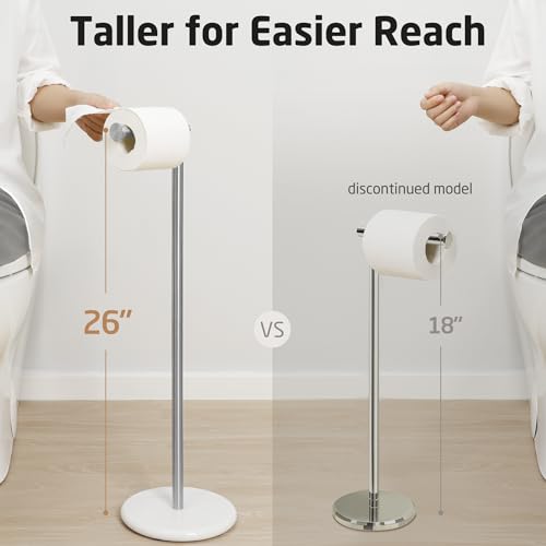 KES Freestanding Toilet Paper Holder 26" Tall, Marble Base Brushed Finish | 18/8 Stainless Steel, Anti-Slip Padded Base, No-Drill Assembly, Fits All Roll Sizes, 1-Min Setup - color: Brushed Steel, size: 26"H
