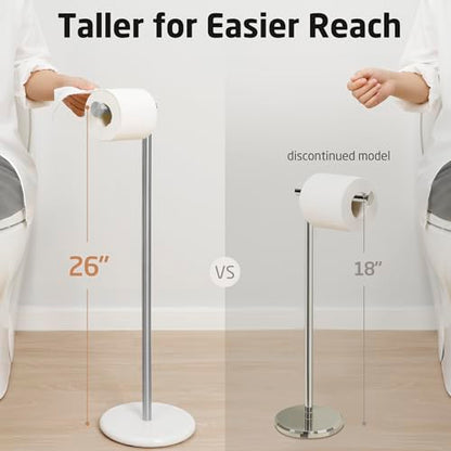 KES Freestanding Toilet Paper Holder 26" Tall, Marble Base Brushed Finish | 18/8 Stainless Steel, Anti-Slip Padded Base, No-Drill Assembly, Fits All Roll Sizes, 1-Min Setup - color: Brushed Steel, size: 26"H