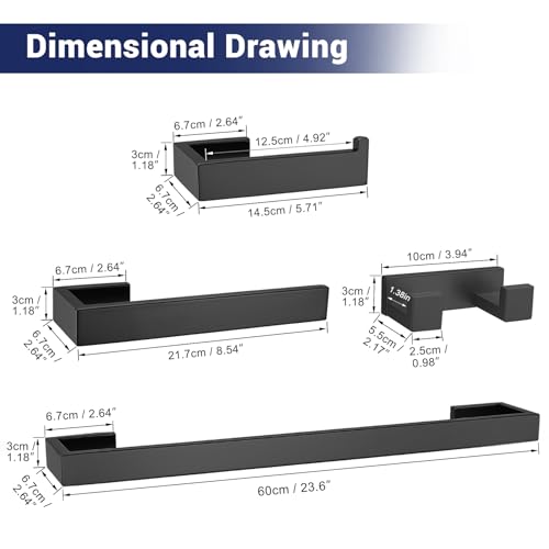 Lairuier Matte Black Bathroom Accessories, 23.6 inches Towel Bar Set | Including Towel Bar, Towel Holder, Toilet Paper Holder, Towel Hook, SUS304 Stainless Steel Bathroom Towel Holder Hardware Set - color: Matte Black, size: Set A