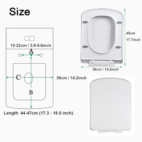 Quick Release Rectangular Soft Close Toilet Seat with Easy Cleaning, Top Fixing & Adjustable Hinges, White Plastic Cover, 03b - size: 04d