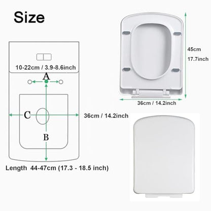 Quick Release Rectangular Soft Close Toilet Seat with Easy Cleaning, Top Fixing & Adjustable Hinges, White Plastic Cover, 03b - size: 04d
