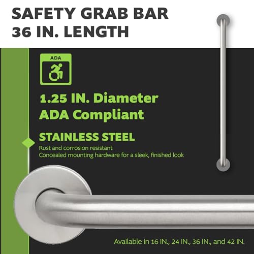 Homewerks 068 HW11436SS 36 inch Bathroom Grab Bar with 1-1/4 Inch Diameter and Concealed Screws ADA Compliant, Stainless Steel - color: 1.25 Inch Diameter, size: 36 Inch