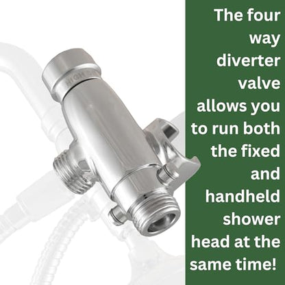 High Sierra® - Solid Lead-Free Metal 4-Way Combo CLASSIC™ Fixed and Handheld Shower Head with Hose. Run Separately or Both at Full Flow - 1.25 GPM per Shower Head - Chrome Finish - color: Chrome, size: 1.25 GPM