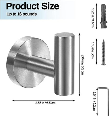 Kruodop Towel Hooks for Bathroom,2 Packs Wall Mount Towel Holder, Matte Wall Robe Hook,Stainless Steel Heavy Duty Door Hanger Towel Hook for Kitchen, Bedroom,Hotel,Pool,Coats, Silver - color: 2pcs silver