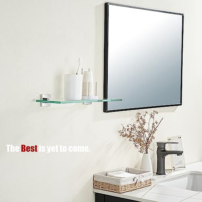 JQK Bathroom Glass Shelf, Floating Tempered Glass Shower Storage 16 by 5 inches, 304 Stainless Steel Polished Chrome Wall Mount, TGS201L16-CH - color: Polished Chrome, size: 16 Inch