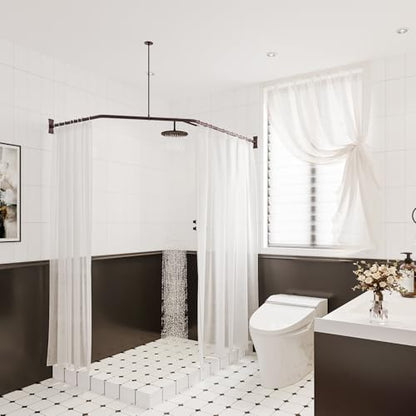 Naiture L Shape Shower Curtain Rod, 18-1/2" X 26" X 36", Oil Rubbed Bronze | Aluminum, Includes 36" Ceiling Support & Hardware, Cut to Fit, Permanent Mount, Counterpart Wall Size 54" x 36" - color: Oil Rubbed Bronze, size: 18-1/2" X 26" X 36"