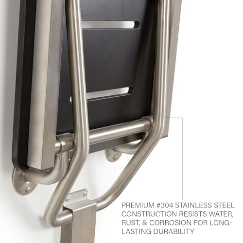 30" x 15" Black Folding Wall Mount Shower Seat Bench, ADA Compliant - color: Black, size: 30 inch