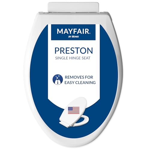 Mayfair Preston Easy to Clean Single Hinge Toilet Seat, Modern Slow Close Plastic Toilet Seat, Made in USA, Elongated, White - size: Elongated