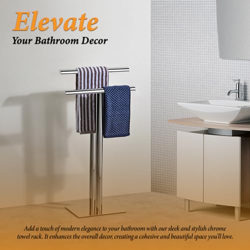 KB Designs - Metal Modern 2 Bar Free Standing Towel Quilt Rack Stand, Chrome