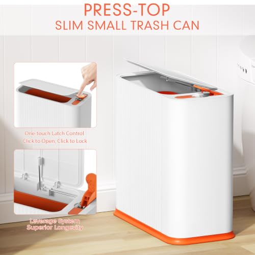 Bathroom Trash Can with Lid and Tissue Box Cover Set 13 L/ 3.5 Gallon Orange and White Trash Can with Pop-Up Lid Small Garbage Can with for Bathroom Bedroom Office Kitchen - color: Orange & Gold