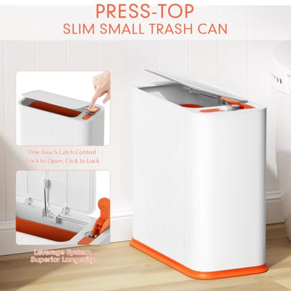 Bathroom Trash Can with Lid and Tissue Box Cover Set 13 L/ 3.5 Gallon Orange and White Trash Can with Pop-Up Lid Small Garbage Can with for Bathroom Bedroom Office Kitchen - color: Orange & Gold