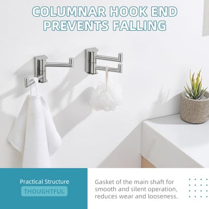 Angle Simple Towel Hooks Swivel, Brushed Nickel Coat Wall Hook, 2 Pack | SUS304 Stainless Steel Robe Hand Towel Holder for Bathroom Kitchen Closet Cabinet, Compact Foldable Design, Screws Mounted - color: Brushed Nickel, size: 2 Pack