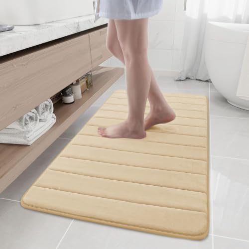 Buganda Memory Foam Bath Mat 47 x 20, Ultra Soft Absorbent Bathroom Rugs | Gold, Machine Washable Quick Dry Bath Mats for Bathroom Floor, Shower and Tub, Home Decor Accessories - color: Gold, size: 47" X 20"