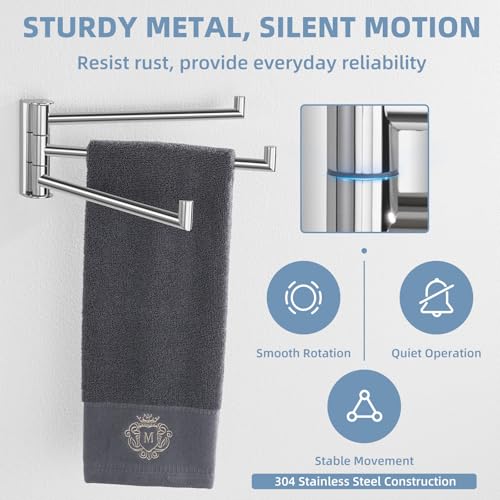 Aomasi Swivel Towel Rack with 3 Rotating Arm, Polished Chrome, Wall Mounted | 304 Stainless Steel, Rustproof Folding Towel Bar for Bathroom Kitchen RV, 180° Rotate Independently, Space-saving Design - color: Polished Chrome