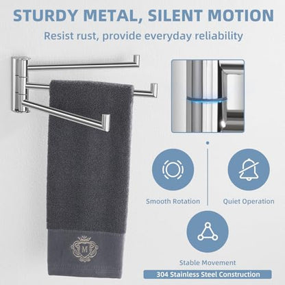 Aomasi Swivel Towel Rack with 3 Rotating Arm, Polished Chrome, Wall Mounted | 304 Stainless Steel, Rustproof Folding Towel Bar for Bathroom Kitchen RV, 180° Rotate Independently, Space-saving Design - color: Polished Chrome