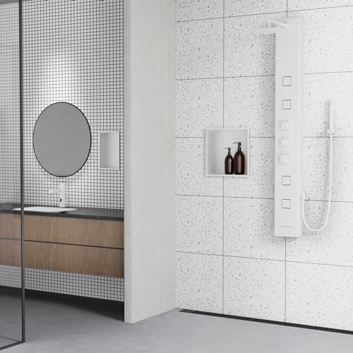Achelous Stainless Steel Insert Shower Niche 12" X 12" NO Tile Needed, Bathroom Wall Recessed Shelf Organizer, Wall-inserted Caddy, Matte White - color: Matte White, size: 12" X 12"