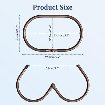 Bathway Shower Curtain Rings, Shower Curtain Hooks Bronze Curtain Rings 12 Pcs Anti-Drop Shower Rings for Curtain, Metal Shower Curtain Rings Rust Proof, Shower Hooks for Shower Curtain Rod - color: Bronze, style: Modern Oval