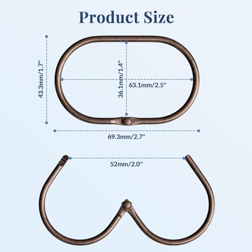 Bathway Shower Curtain Rings, Shower Curtain Hooks Bronze Curtain Rings 12 Pcs Anti-Drop Shower Rings for Curtain, Metal Shower Curtain Rings Rust Proof, Shower Hooks for Shower Curtain Rod - color: Bronze, style: Modern Oval