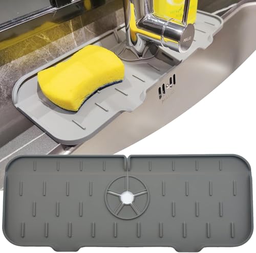 Kitchen Sink Splash Guard Silicone Faucet Mat for Kitchen Sink Grey | Sink drain pad behind faucet, Sink rubber mat around faucet guard & draining mat, bathroom sink protector Water Catcher Mat - color: Gray